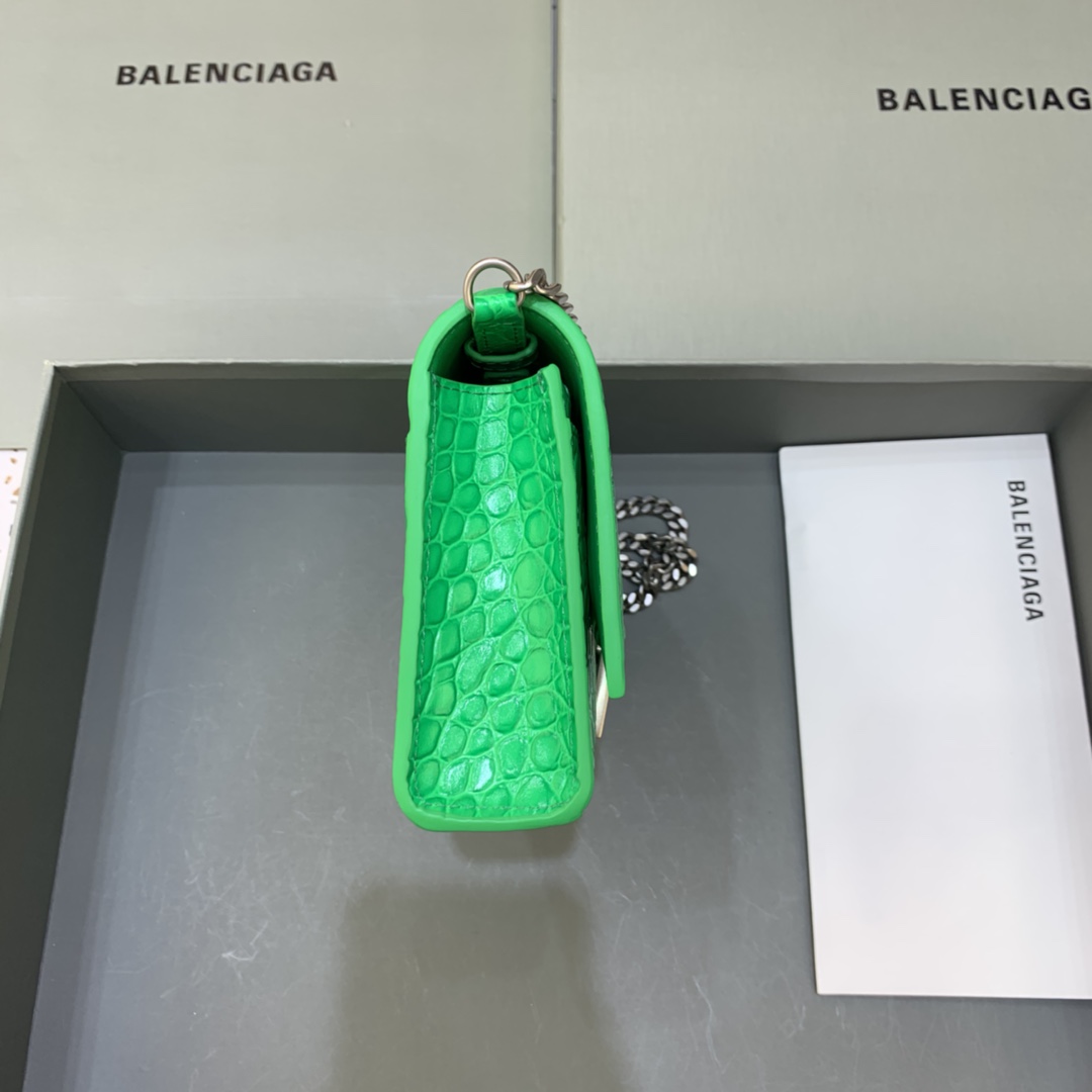 Balenciaga Small Hourglass Wallet With Chain Crocodile Embossed Shoulder Bag Green